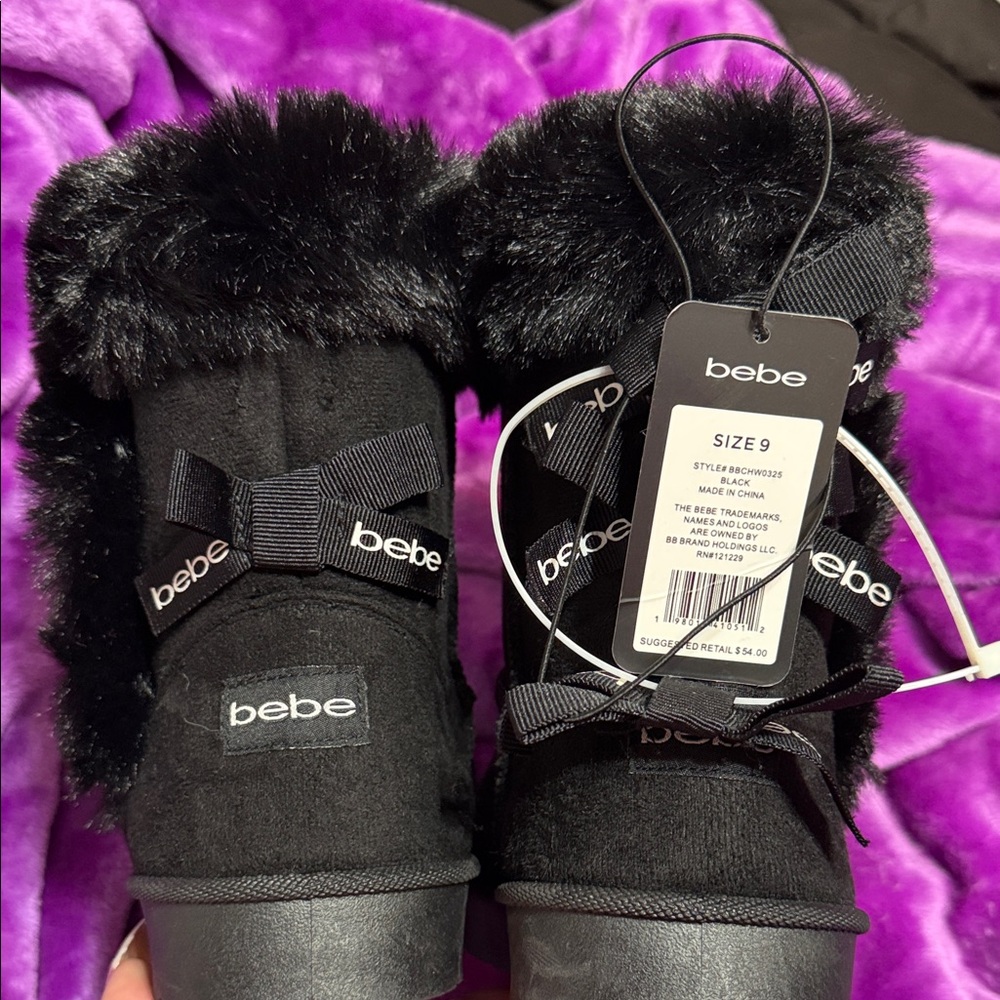 Bebe Women's Black Faux Fur Winter Boots